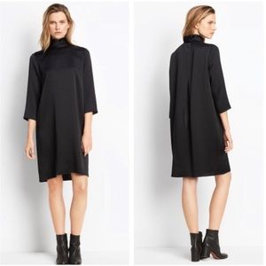 VINCE BLACK 100% SILK HIGH NECK MIDI DRESS SIZE M Org $495